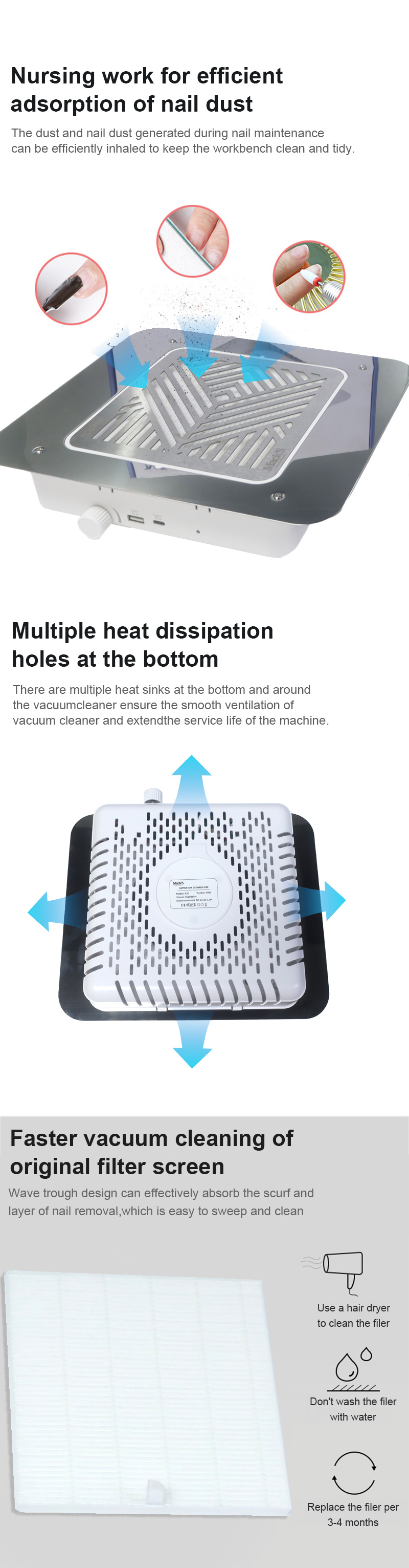 Quiet Vacuum Cleaner with Replaceable Filter